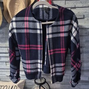 JCrew Checkered Bomber Jacket in Navy and Red